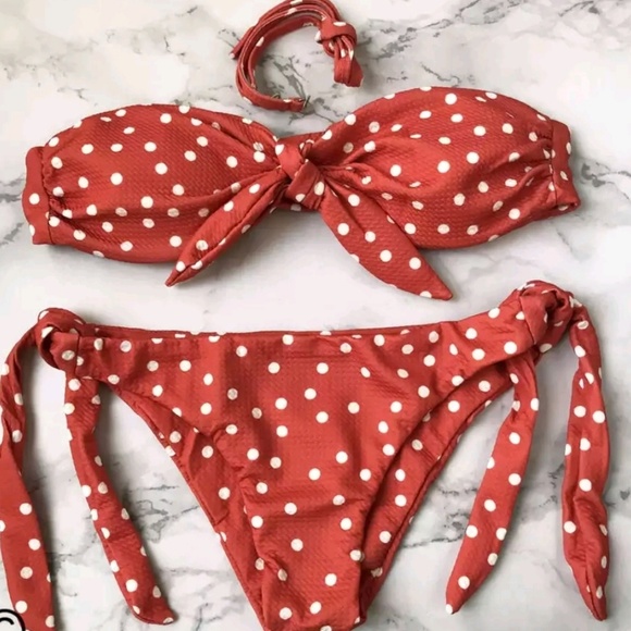 SALE!!! POLKA DOTS KNOTTED BANDEAU BIKINI SET - Picture 8 of 8
